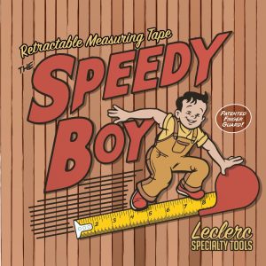 Retro cartoon illustration for The Speedy Boy retractable measuring tape by Leclerc Specialty Tools